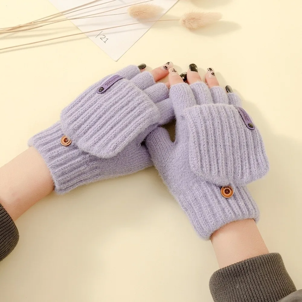 Touchscreen Knitted Wool Gloves Anti-Cold Thickened Bicycle Riding Gloves Half-Finger Fingerless Gloves Writing And Typing