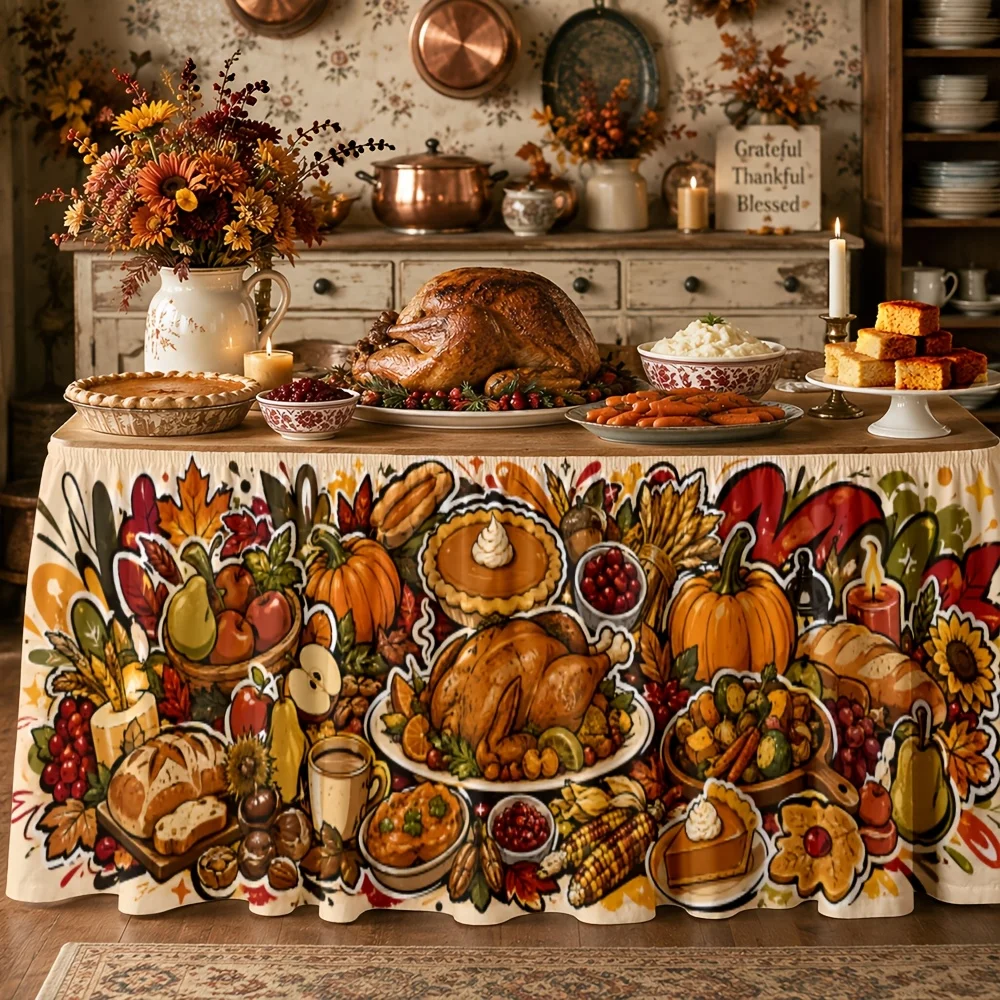 Tablecloth 1 piece tablecloth table skirt Autumn harvest Thanksgiving dinner party picnic outdoor gathering festival celebration