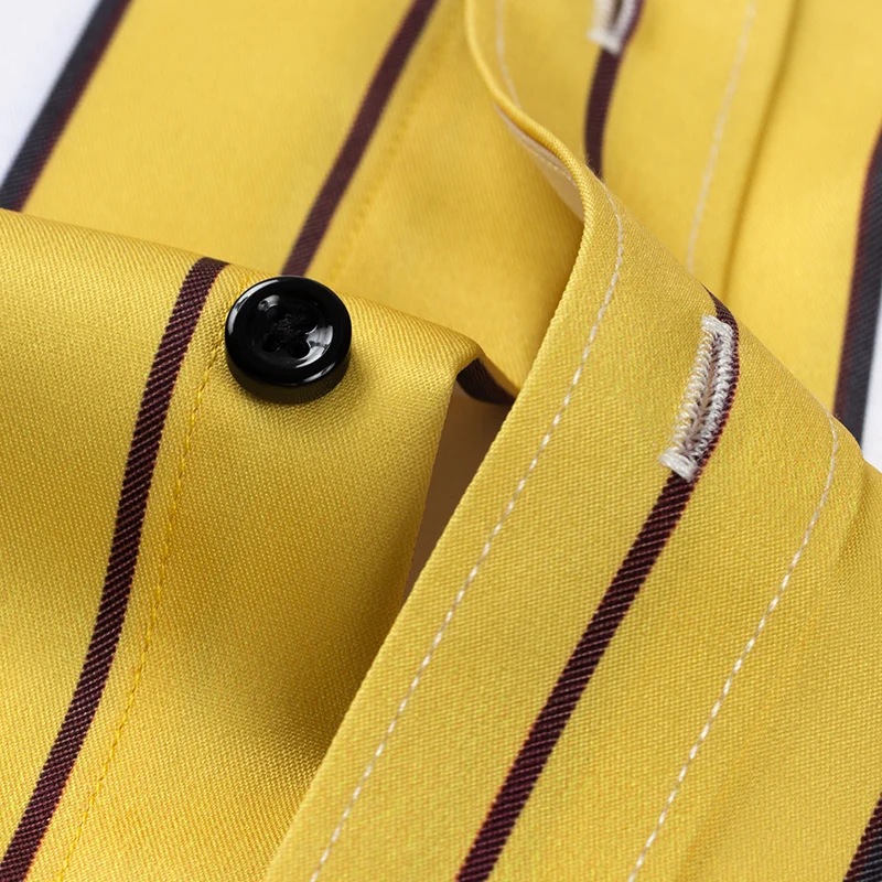 Men\'s Elegant Striped Iron-Free Long Sleeve Dress Shirts - Breathable, Stretchy Casual Button Up Shirt For Formal Occasions