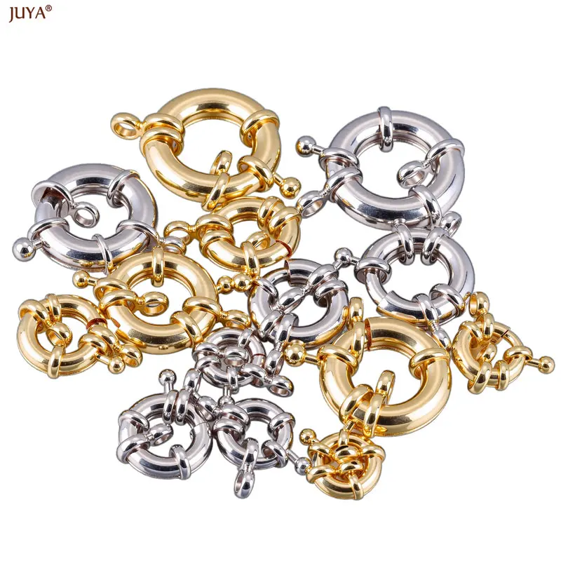 JUYA 9-21mm Spring Clasps Fastener Copper Plated 18K Golden Silver Clasp Connectors For DIY Jewelry Making Supplies Accessories