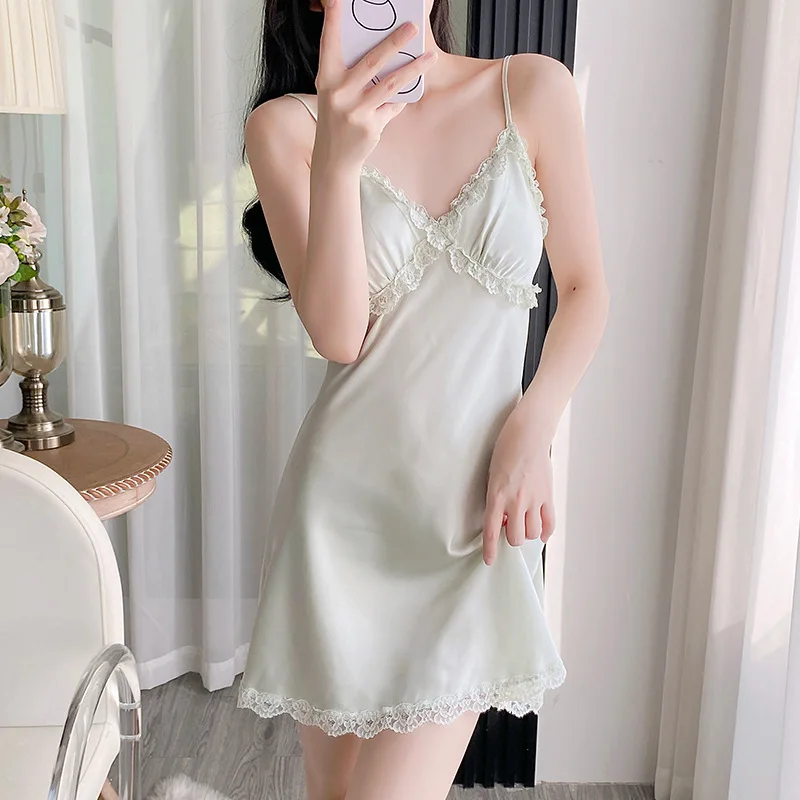 Été femme dentelle Applique chemise de nuit mode Satin vêtements de nuit jarretelle chemise de nuit vêtements de nuit sexy robe de maison