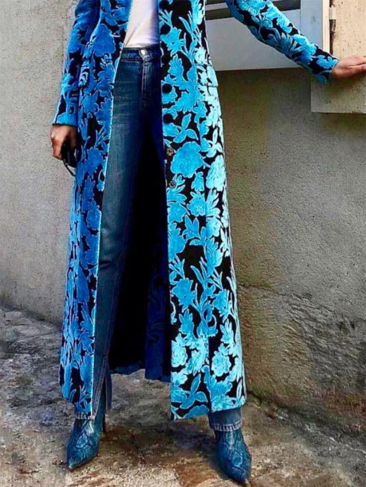 Elegant Velvet Long Trench Coat Women Pocket Single Breasted Long Sleeve Blue Windbreaker Autumn Winter Lady Street Outwears - Image 3