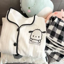 Anime Sanrios Pochacco Flannel Pajamas Kawaii Hello Kitty Woman Female Autumn Winter Cute Cartoon Home Clothes Set Woman Clothes