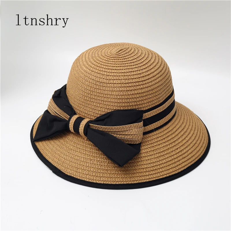 

2022 New Boater Hats for Women Summer Sun Straw Hat Wide Brim Beach Hats Girl Outside Travel Straw Cap Casual Bow Hat