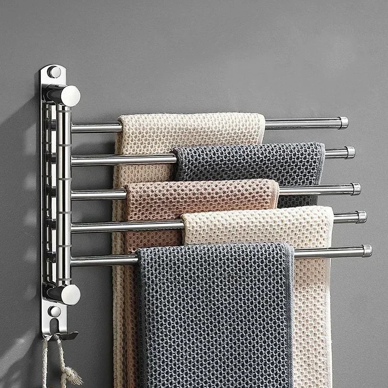 Bathroom Bath Towel Holder Multi-Bar Wall Mounted Rotating Towel Rack Cabinet Door Back Kitchen Toolhanger Shelf Organization