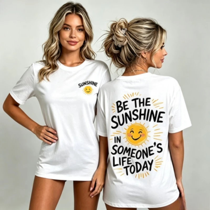Women Crew Neck Modal Short Sleeve T‑Shirt, Be The Sunshine Positive Sun Graphic Tee Motivational Inspirational Ladies Top