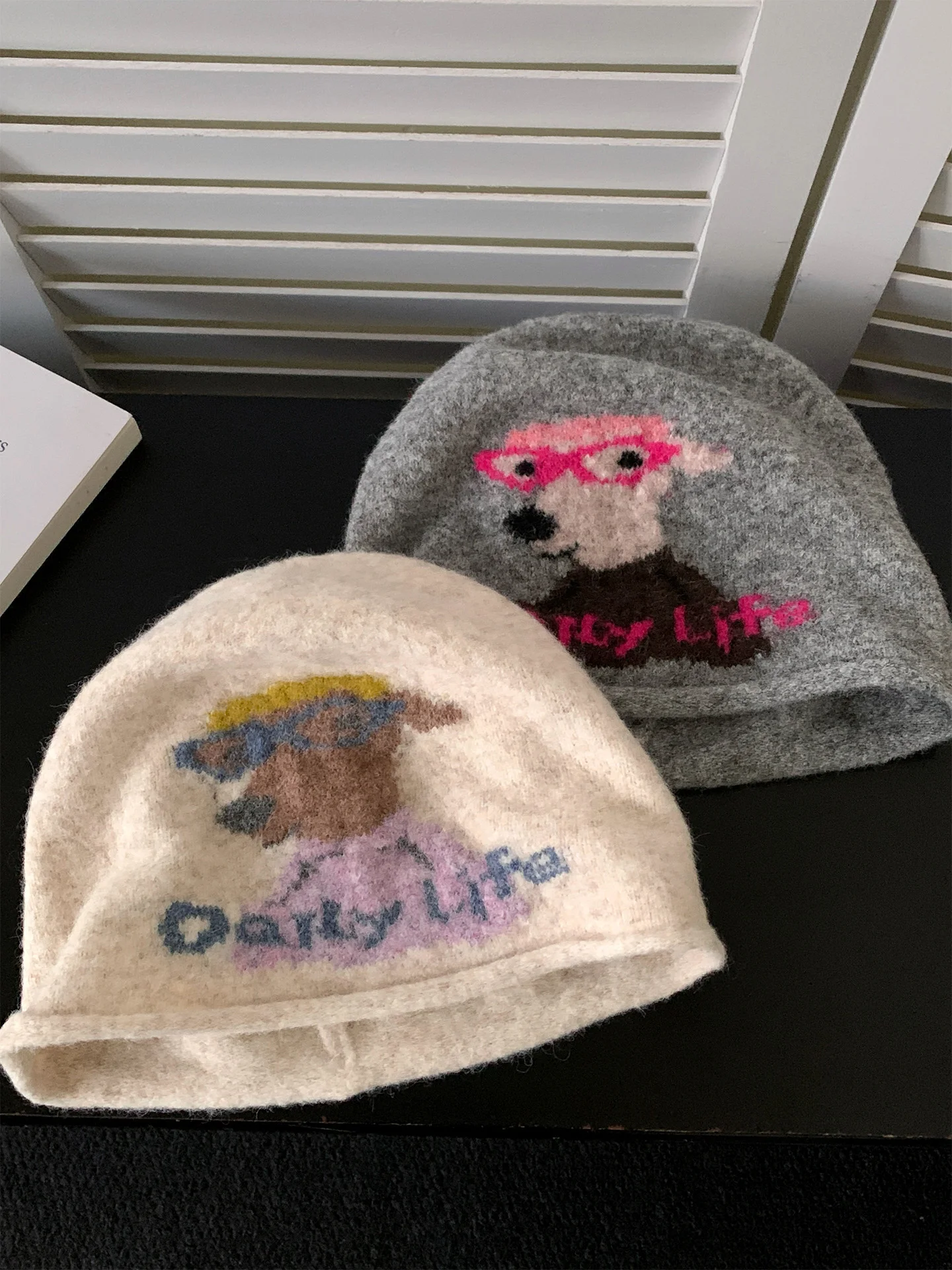 Japanese Cartoon Dog Ear Warmer Knitted Beanie Hat Women's Autumn Winter Warm Ear Protection Large Head Size Overhead Hat