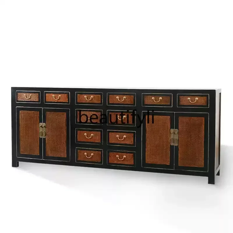 

Z189 New Chinese-style solid wood rattan mat, cupboard, side cabinet, antique living room locker
