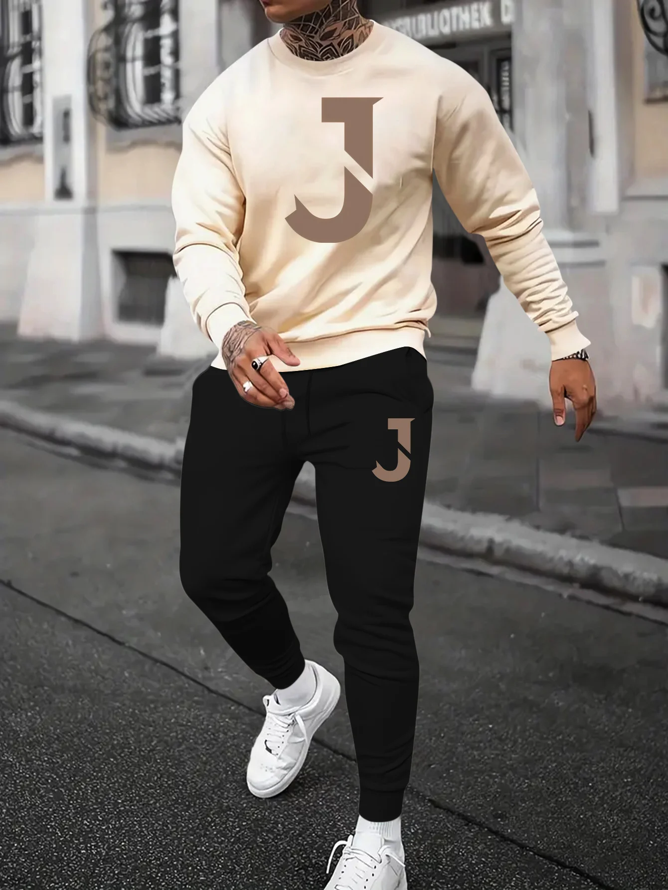 

Autumn and Winter Long Sleeve Set Men Sports Long Sleeve Set Letter J Printed Pattern Men Street Long Sleeve Set Quick Drying