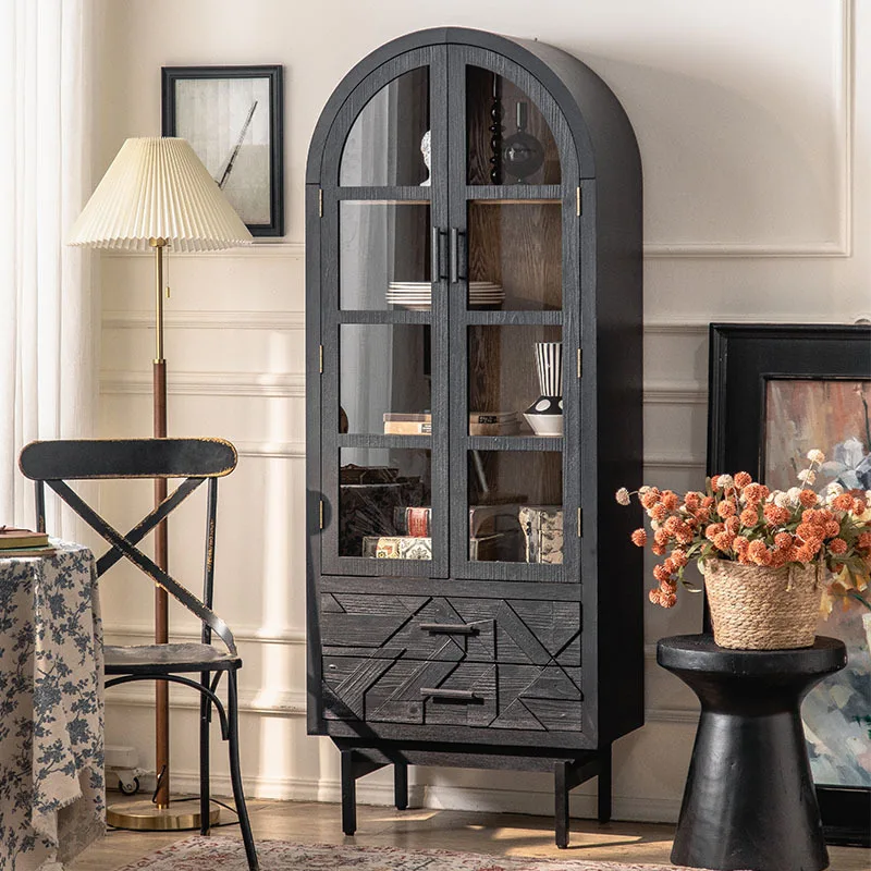 European-style entrance hall entrance shoe cabinet hall storage cabinet black vintage sideboard hallway creative aisle cabinet