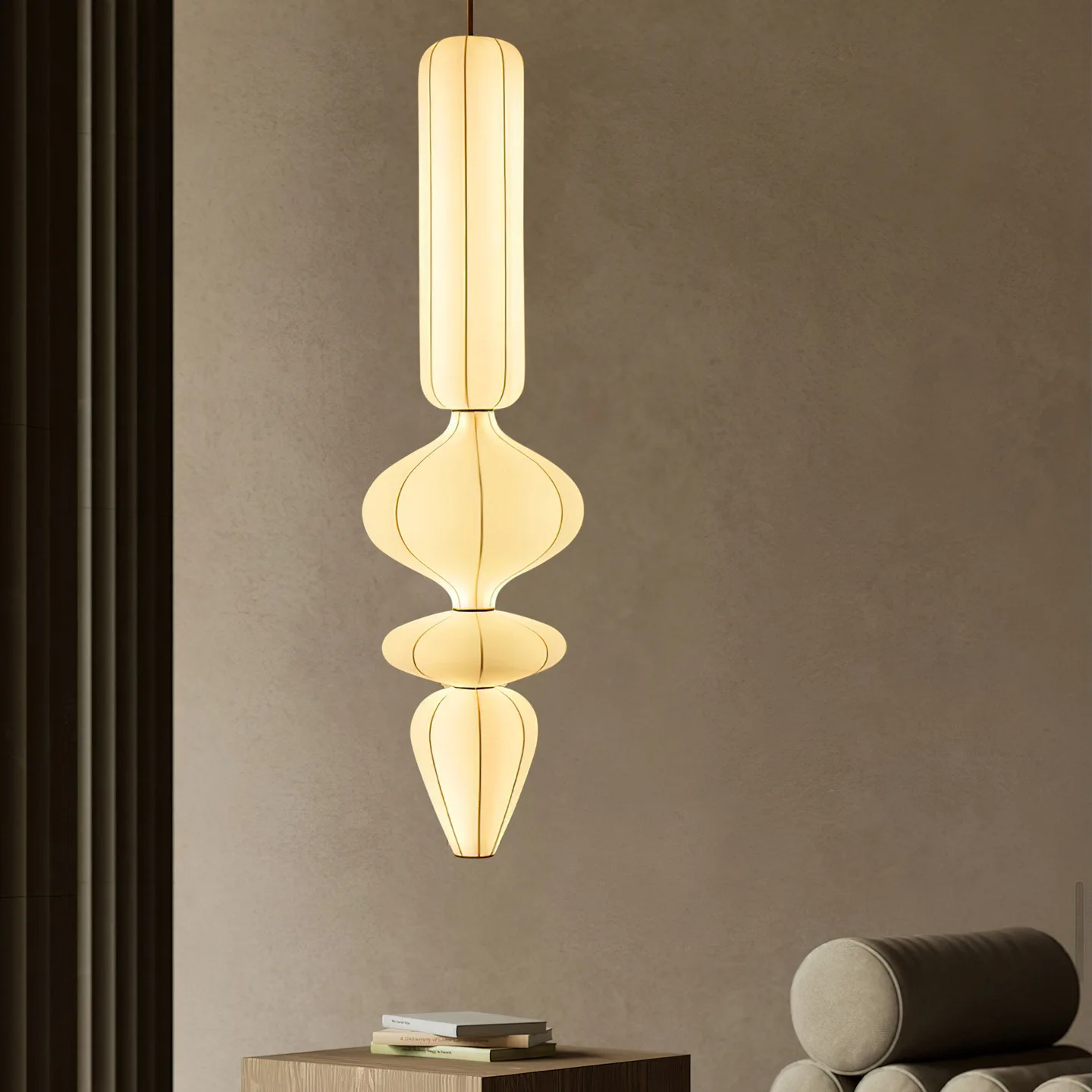 Nordic Silk Pendant Lamp for Staircase Living Room Loft Italian Designer White Silk Pendant Lights Led Hanging Chandelier