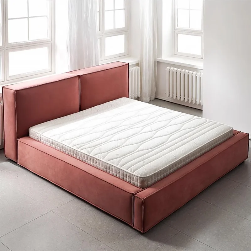 Modern minimalist pink bedroom hotel sofa bed frame double bed
