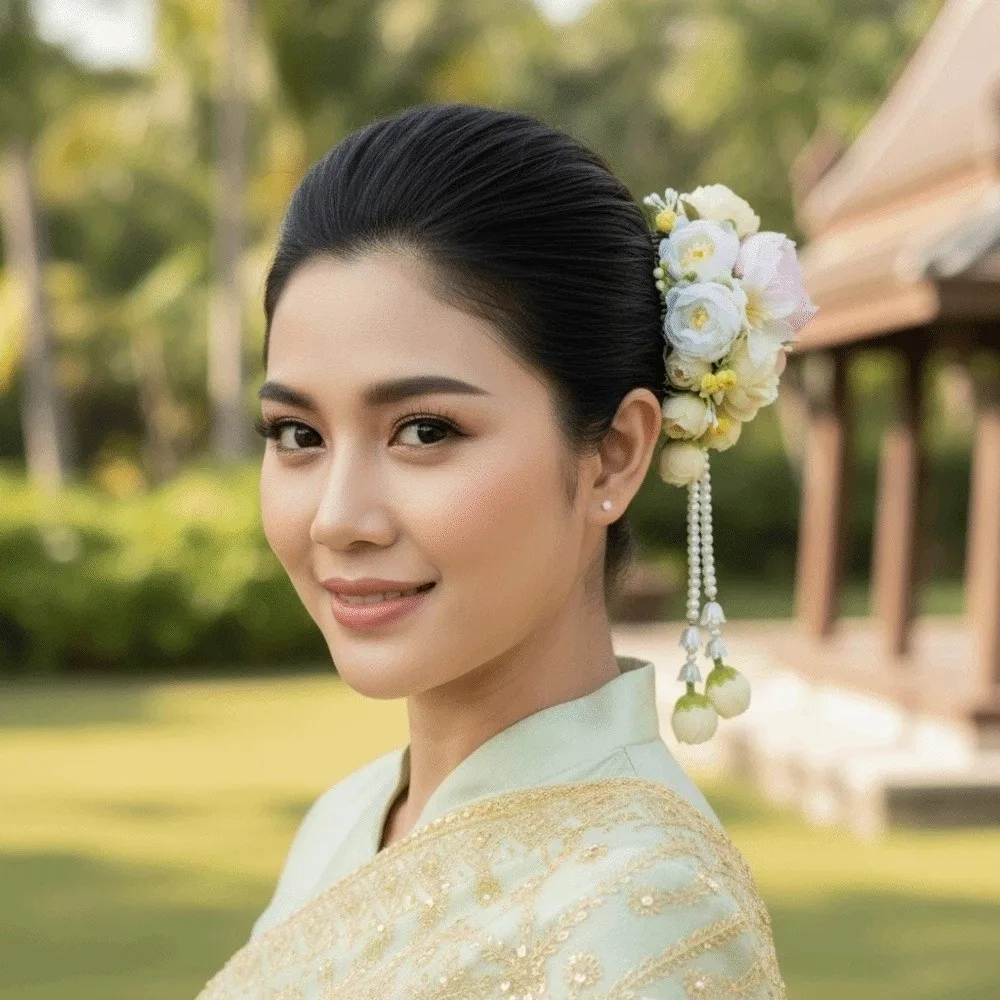 

Sweet Flowers Hairpin with Tassels Thai Style Plastic Tulip Hair Comb Cloth Floral Headwear Chignon Hair Clips Banquet