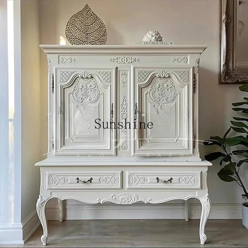 

American carved solid wood dining side cabinet small apartment retro decorative cabinet