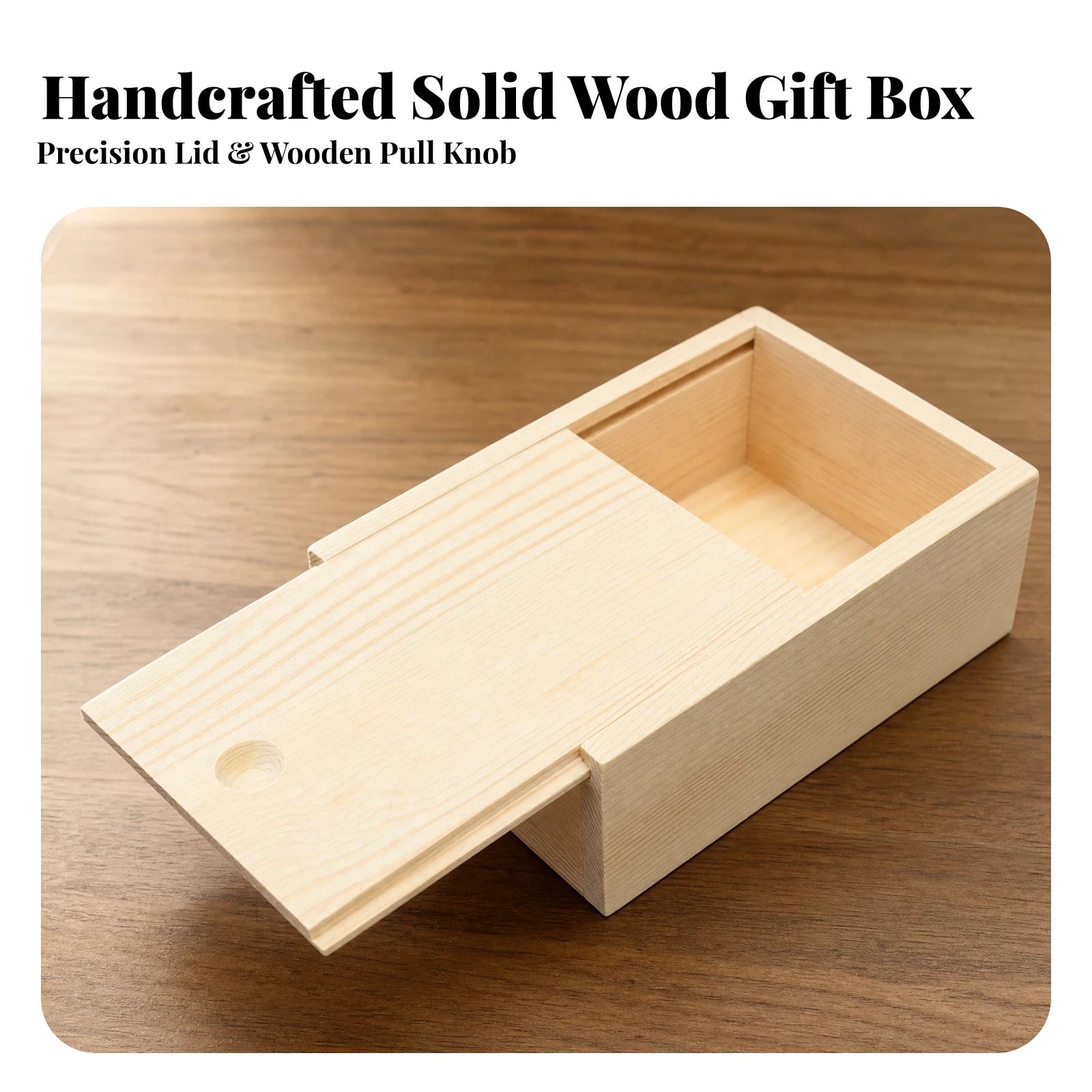 Solid Wood Storage Box Reusable Wood Box with Sliding Lid Long-Lasting Sturdy for Gift Presentation, Desk Organization