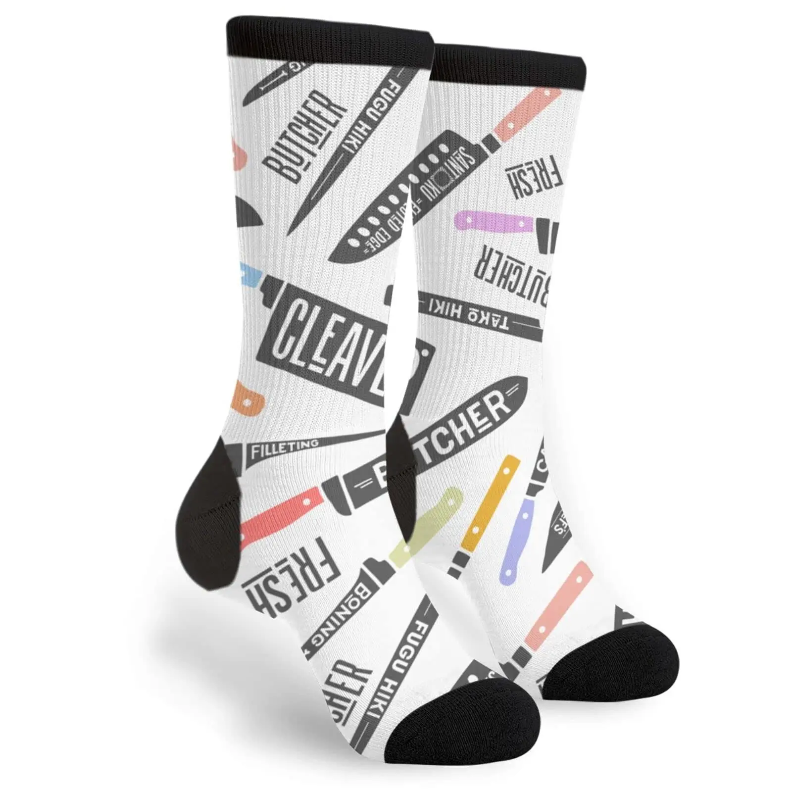 Meat Fish Cutting Knife Butcher Shop Farmers Market Retro Novelty Fun Crew Socks Fashion Comfortable Men'S And Women'S Socks