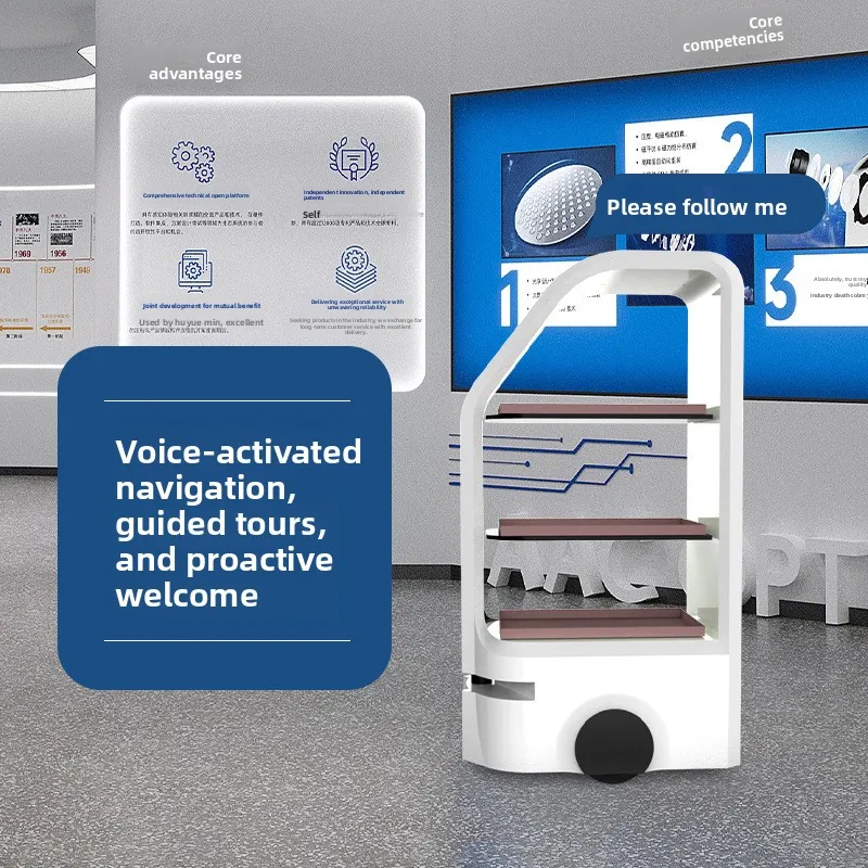Pea High-Efficiency Intelligent Service Robot for Food Delivery Customer Greeting & Guiding-Smart Restaurant 3-Tier Tray