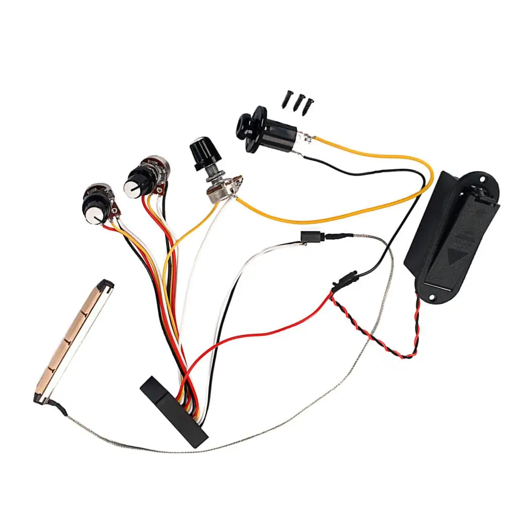 Guitar Wiring Harness Circuit with Active EQ Preamp Piezo Pickup Copper Parts Accessory for Cigar Box and Electric