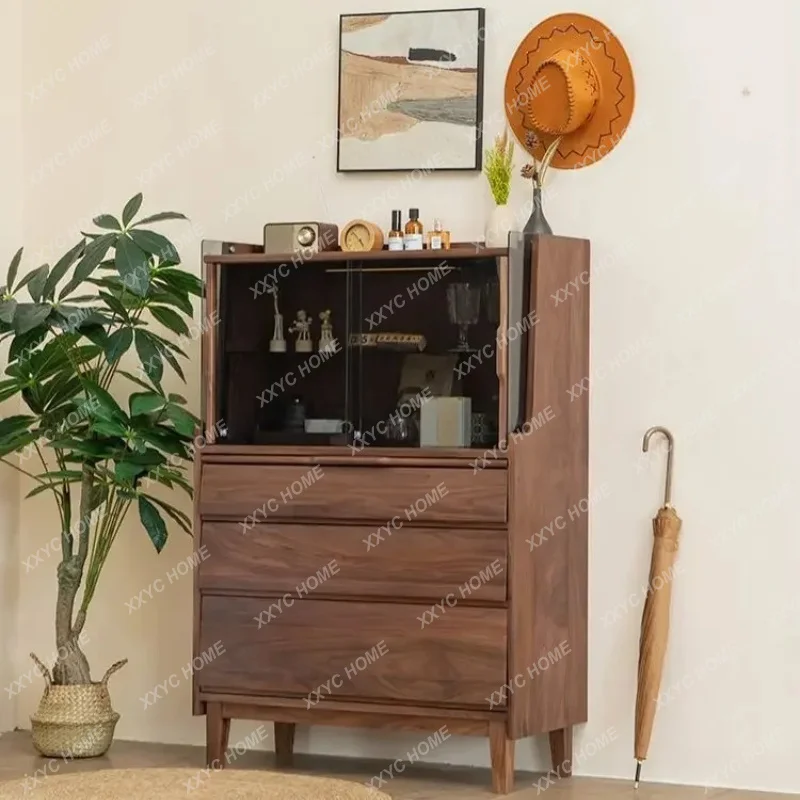 A  black walnut solid wood bedroom chest, living room dining side,  glass tea, locker