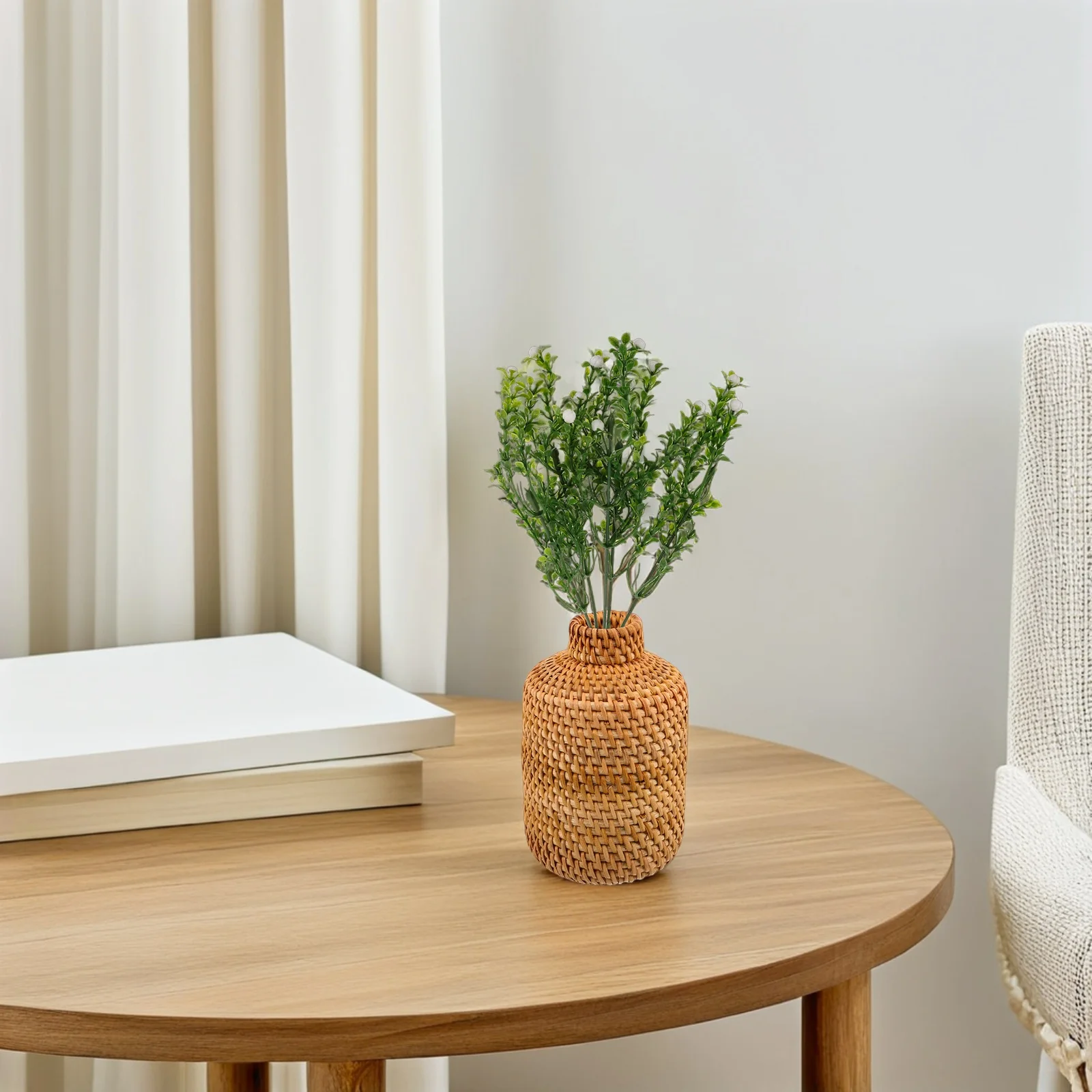

Simulated Little White Fruit Decor Artificial Branches Leaves and Green Plastic