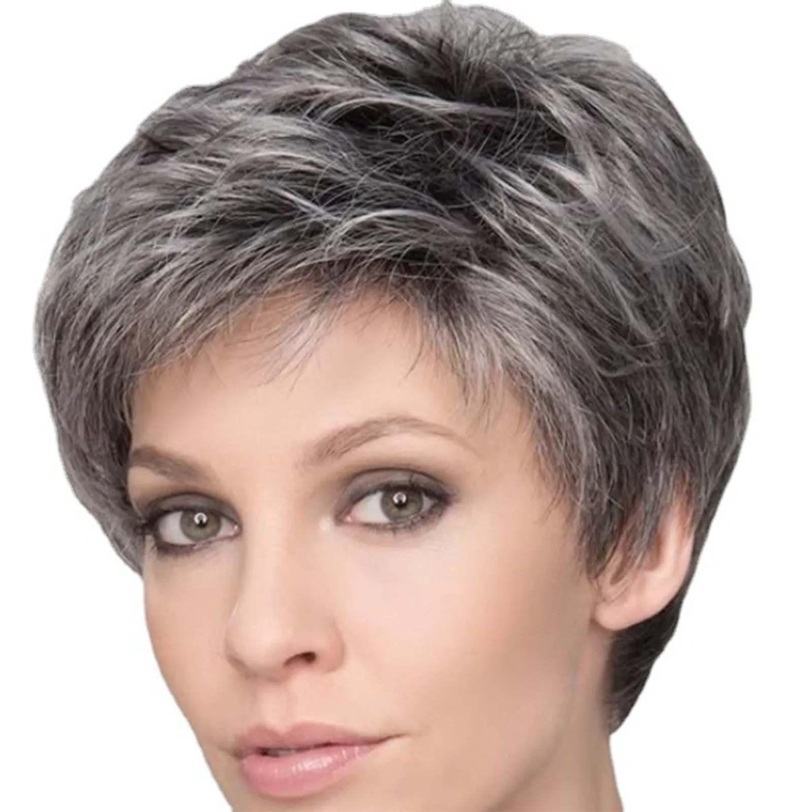 Short Natural Wigs With Bangs Soft Mommy Hair Daily Use Short Grey Ombre Curly Synthetic Hair Costume Party Wig For Women