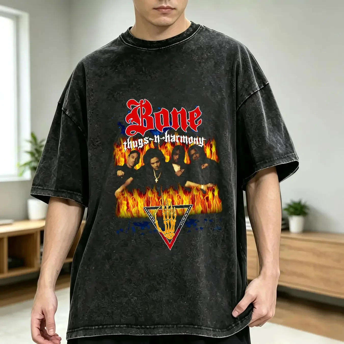washed T Shirt Authentic BONE THUGS N HARMONY Look into my Eyes Slim Fit Black NEW vintage Washed Versatile streetwear