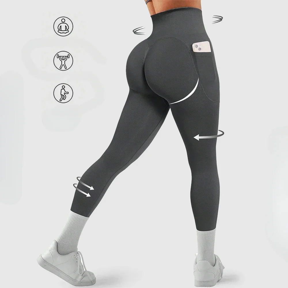 Gym Pants New Peach Hip Seamless Yoga Pants Elastic Pocket Fitness Pants Sports Trousers Yoga Leggings Gym Leggings Women