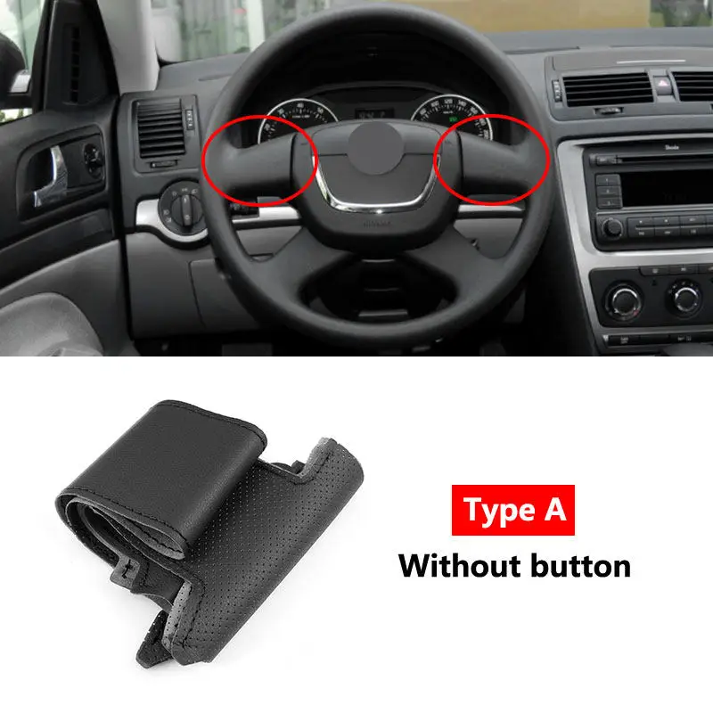 

Для Skoda Octavia Superb Yeti 2009-2013 Fabia Roomster Citigo 2011 2012, чехол на руль автомобиля, оплетка, черная перфорированная кожа