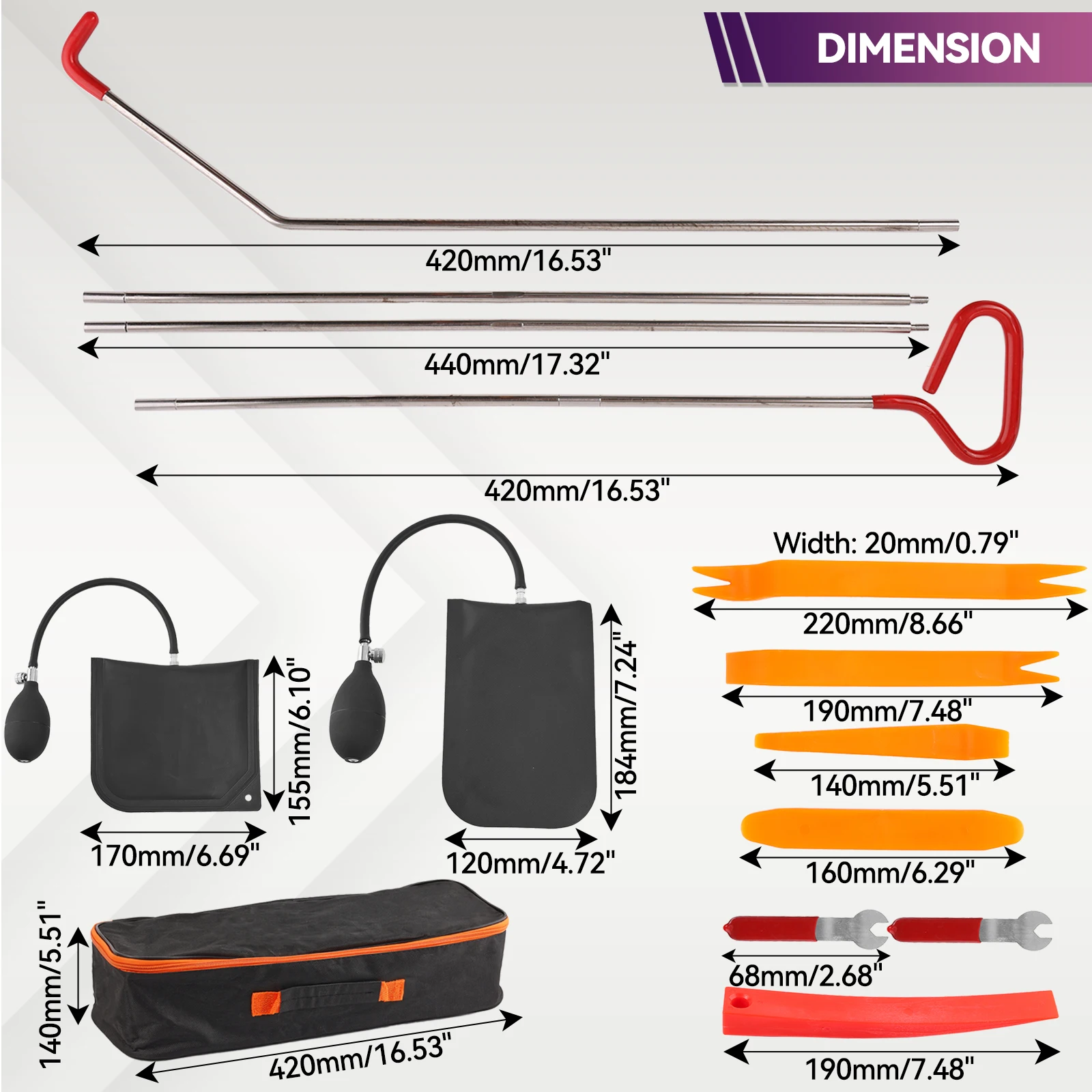 18PCS Professional Car Door Window Emergency Open Tool Kit Unlock Lock Out Repair Inflatable Air Pump Wedge Multipurpose Auto