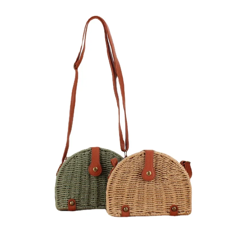 Bolso de playa tejido con tapa para mujer, bolsa cruzada de paja, tipo concha, novedad