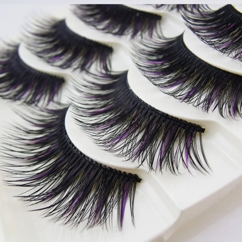 Thick Long False Eyelashes Purple Blue Colored Children Adult Stage Performance Exaggerated Hard Stem Makeup Eye Lashes