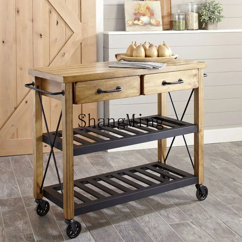 

FG Solid Wood Movable Nakajima Taiwan Household Storage Side Cabinet Multifunctional Kitchen Console Cooking Table With Wheel