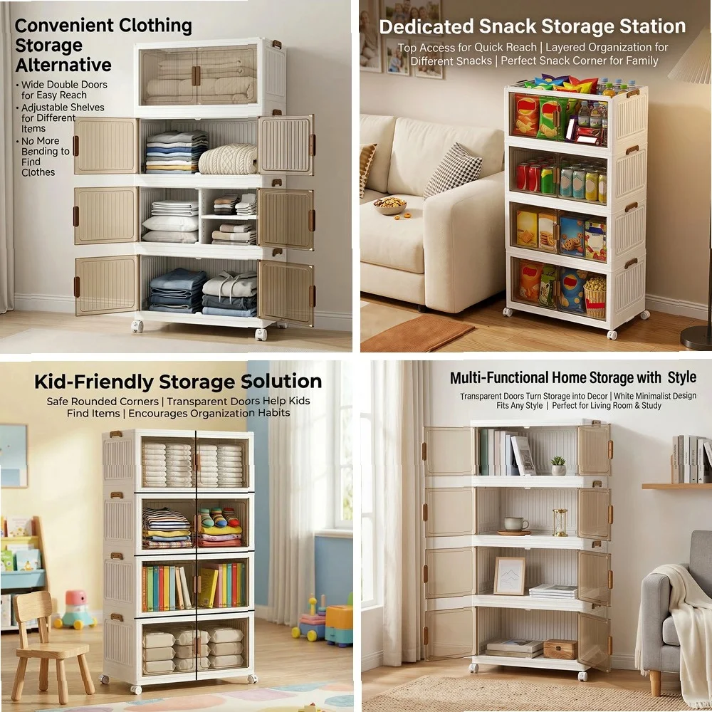 

Органайзер-шкаф складной 4/5-слойный на 4 колесах, легко собираемый, для хранения игрушек, закусок, одежды, книг