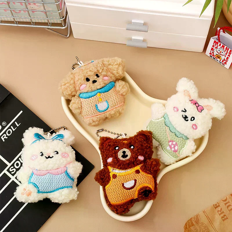 Kawaii المفاتيح قلادة أرنب جرو الدب معلقة أفخم الحيوان على ظهره اكسسوارات سيارة مفتاح سلسلة حقيبة قلادة الأطفال هدية