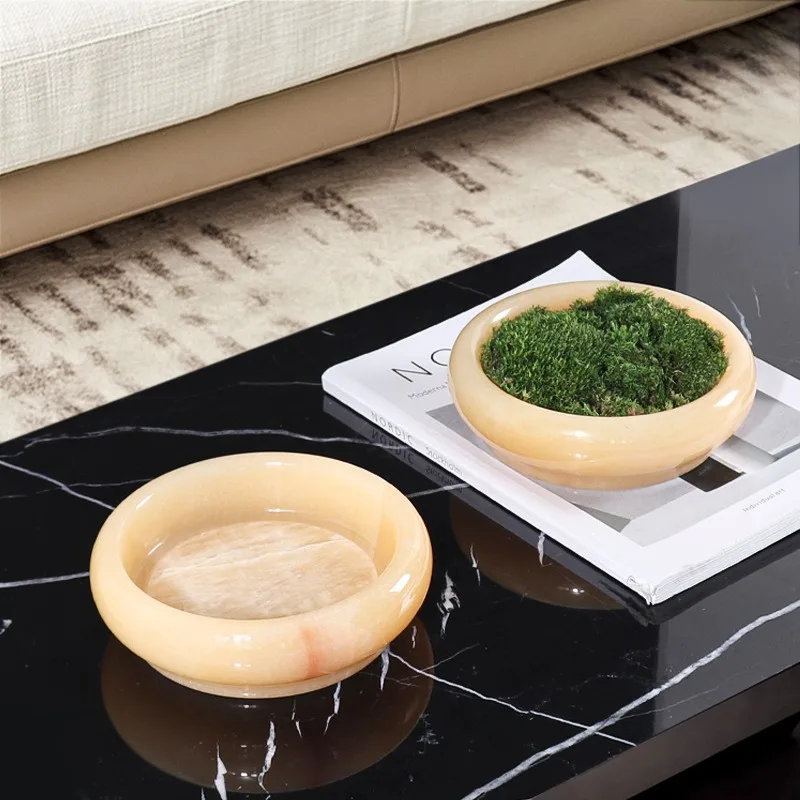 Natural Onyx Stone Planter Bowl 16cm Modern Minimalist Moss Flower Pot Tabletop Vase for Living Room Hotel Home Decor Ornament