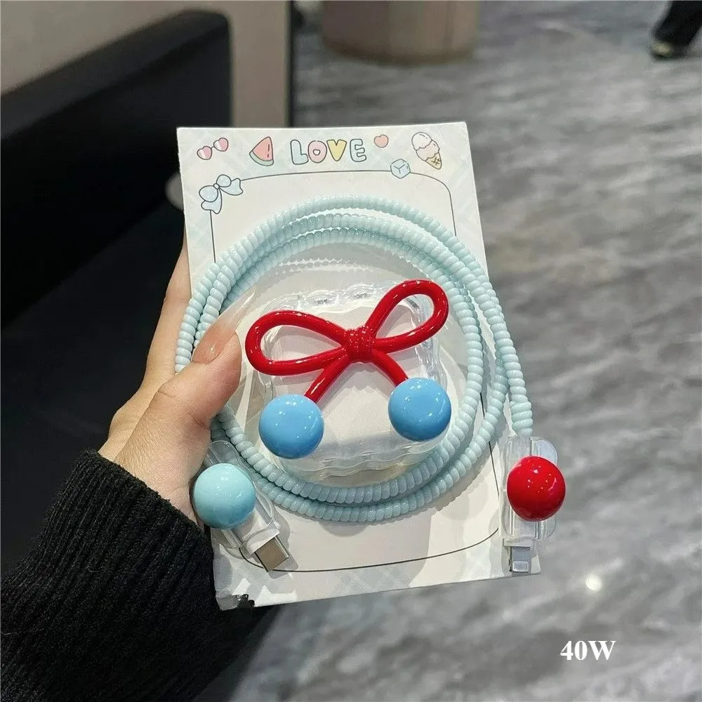 Cute Butterfly Data Cable Protective Sleeve Case for iPhone 17 16 18W / 20W or Case 40W Charger Head Protector Cover