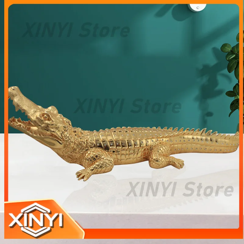 Resin Electroplated Crocodile Figurine for Office Desk Animal Decoration for Entryway Feng Shui Wealth Attraction Animal