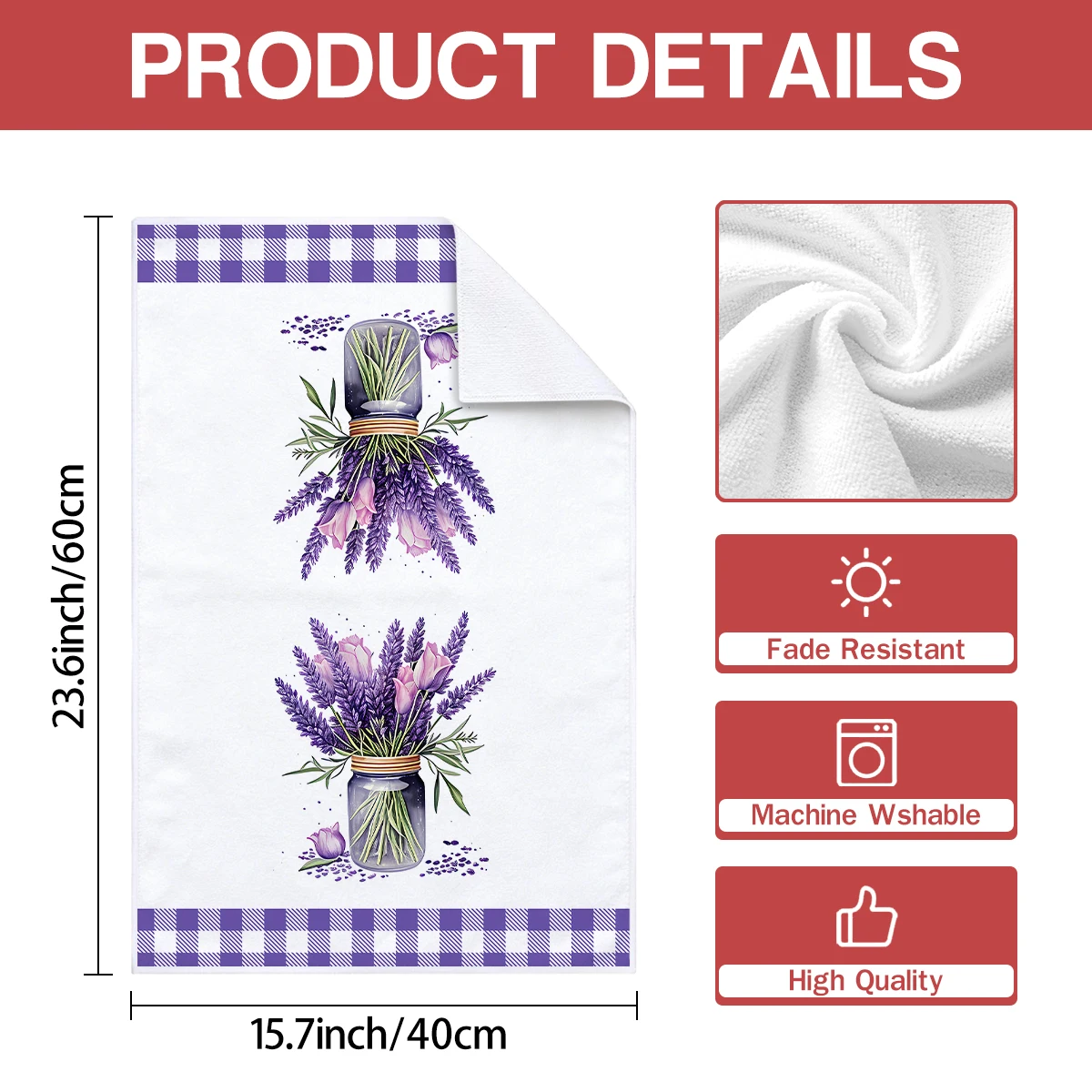 2pcs purple lavender printed kitchen tea towels, kitchen drying dishwashing towels, multifunctional kitchen dining table towels