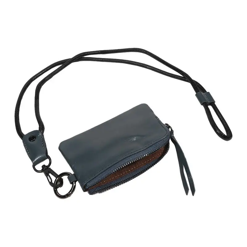 กระเป๋าใส่บัตร PU ขนาดเล็กแบบคล้องคอสำหรับผู้ชายและผู้หญิง พร้อมสายคล้องคอแบบผูกคอ กระเป๋าใส่เหรียญขนาดเล็กอเนกประสงค์ พร้อมพวงกุญแจ