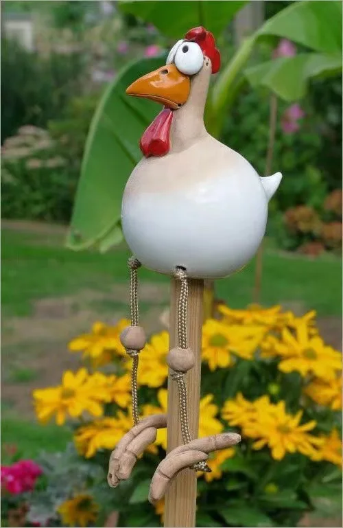 Hars groot ogen kip standbeeld - grillig tuindecor, tuin sculptuur ornament