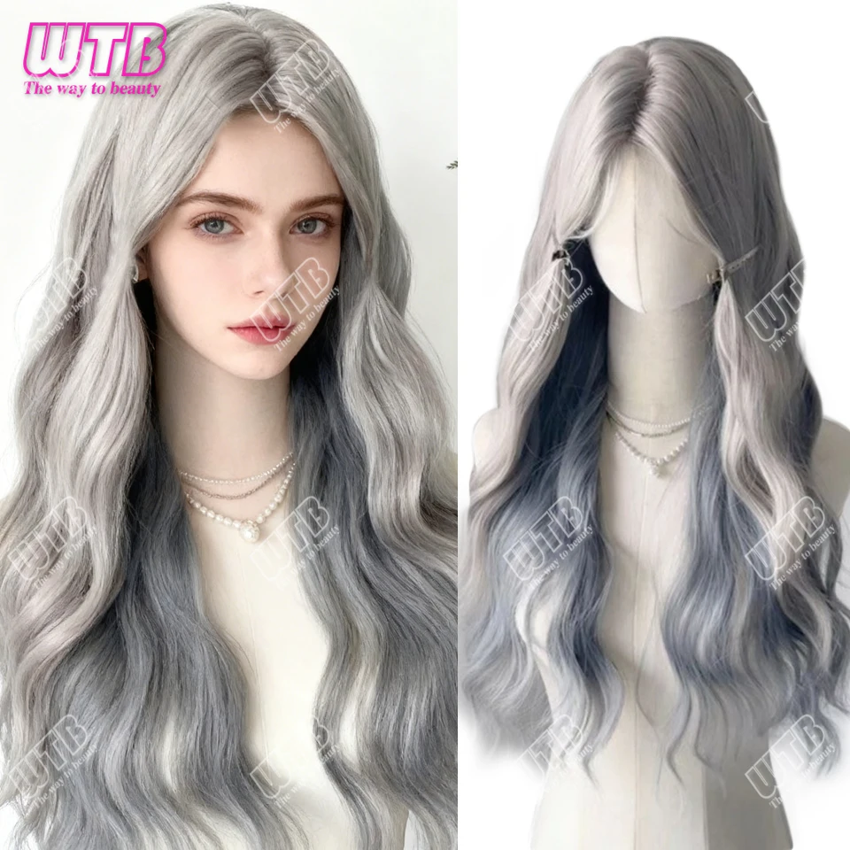 

28Inch long Wavy Curly Synthetic Wig Heat-Resistant Two-color Wig Natural Smooth Wig Hair Stylish Party Wigs For Women