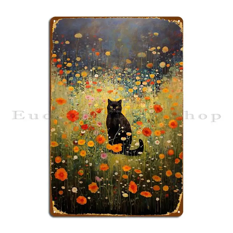 Gustav Klimt Style Garden Cat Metal Sign Wall Decor Rusty Living Room Classic Iron Tin Sign Poster