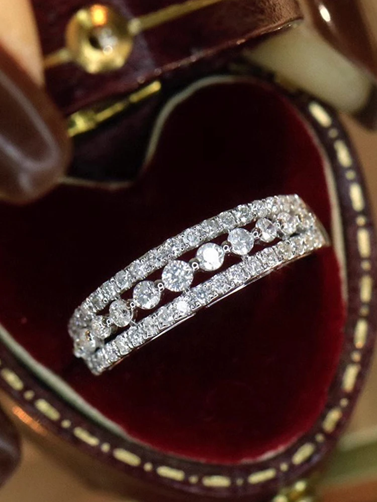 

S925 Sterling Silver Engagement Ring Women Triple Row Skeleton Luxury Zirconia Jewelry Daily Wear Bridal Jewelry Holiday Gifts