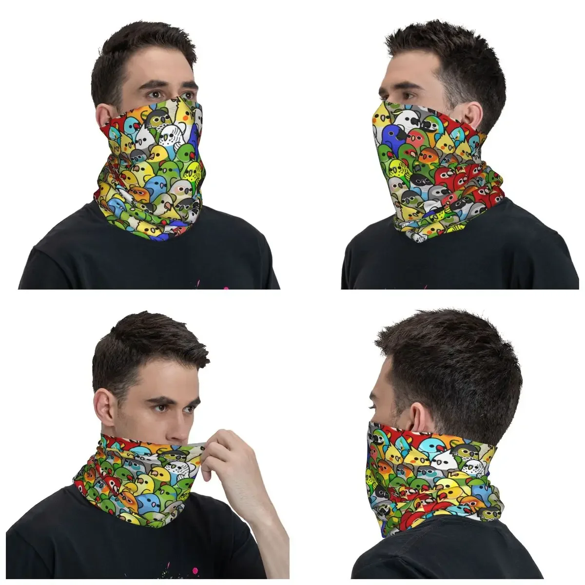 Funny Parrot Birds Squad Art Bandana Winter Neck Warmer Men Windproof Wrap Face Scarf for Hiking Cockatiel Bird Gaiter Headband