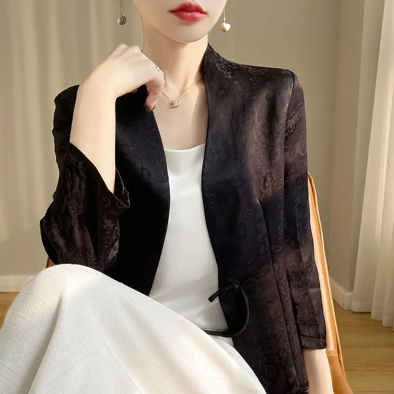 Véritable armoire retrait étiquette mûrier soie costume sept-quarts manches nouveau un bouton tempérament Jacquard soie costume veste WF