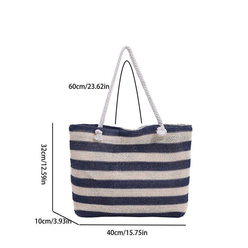 Ladies Summer Daily Bag Straw Shoulder Bag Trendy Color Contrast Beach Handbag Women Large Capacity Simple Shoulder Bag