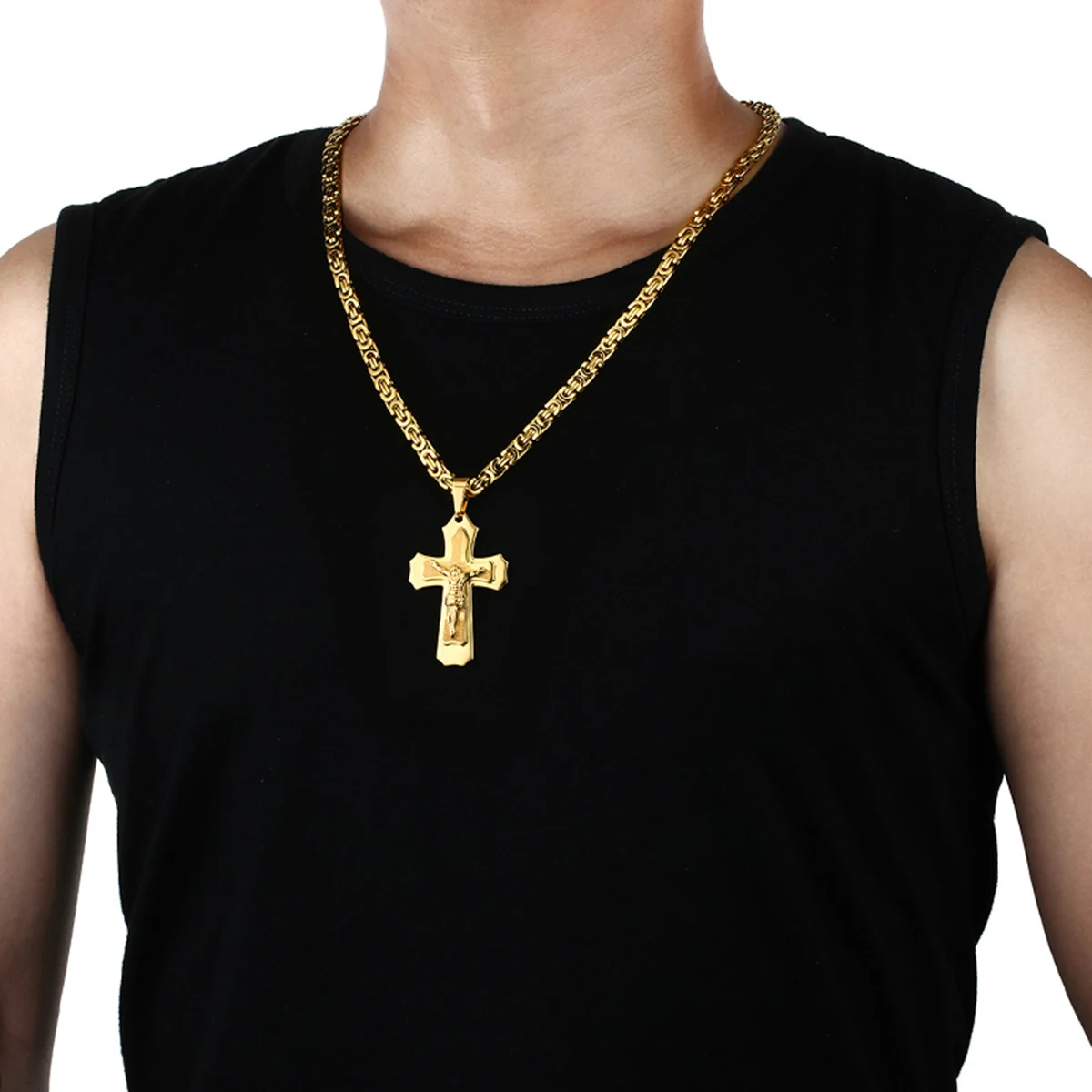 Heilige Bibel Kruzifix Jesus Kreuz Anhänger Halskette Männer Edelstahl Byzantinische Kette Halskette Christian Vaterunser Schmuck – Detail 3