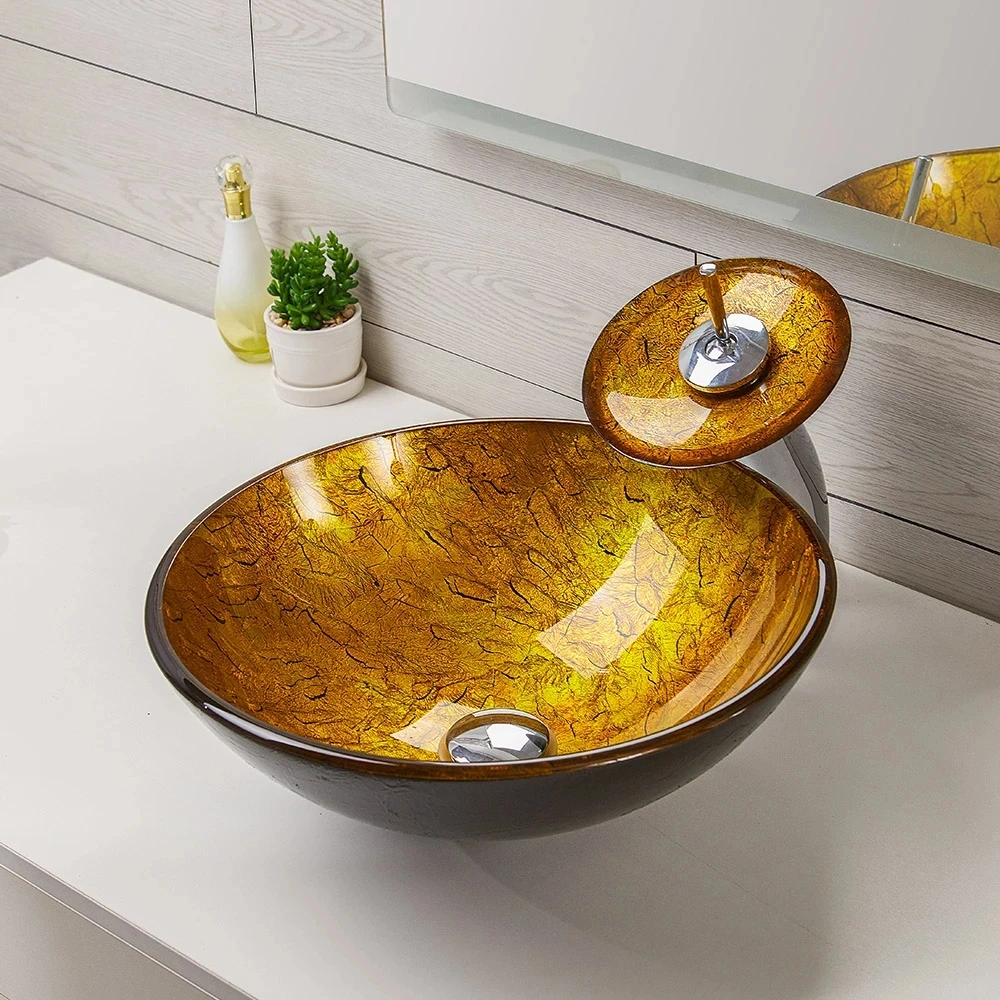 

Gold Glass Sinks Jane Europe Fashion Bathroom Sink Hotel Washbasin Countertop Sinks Bathroom Utensils Round Wash Basin