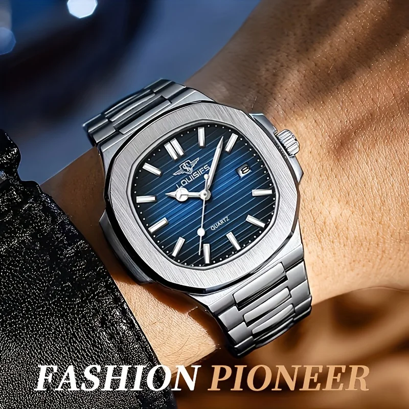 남성용 시계 마름모 거울 오리지널 쿼츠 시계 남성용 빛나는 스테인레스 스틸 손목 시계 남성 날짜 시계