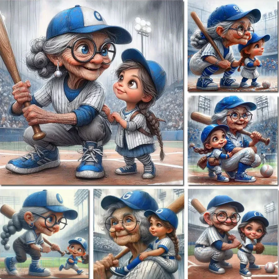 Baseball Grandma and Girl Diamond Painting New Collection 2025 Diamond Art Full Sqaure Round Cross Stitch Kits Home Decor